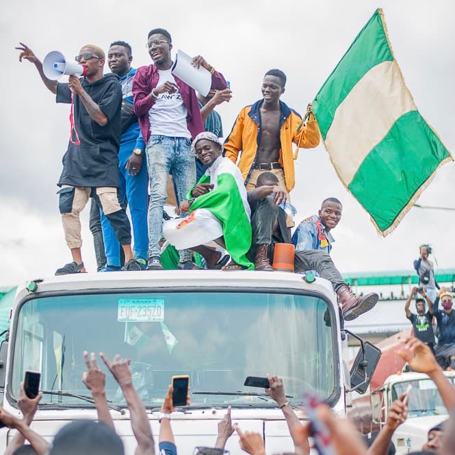 Protesters at the EndSARS protest in Lagos, Nigeria, October 2020